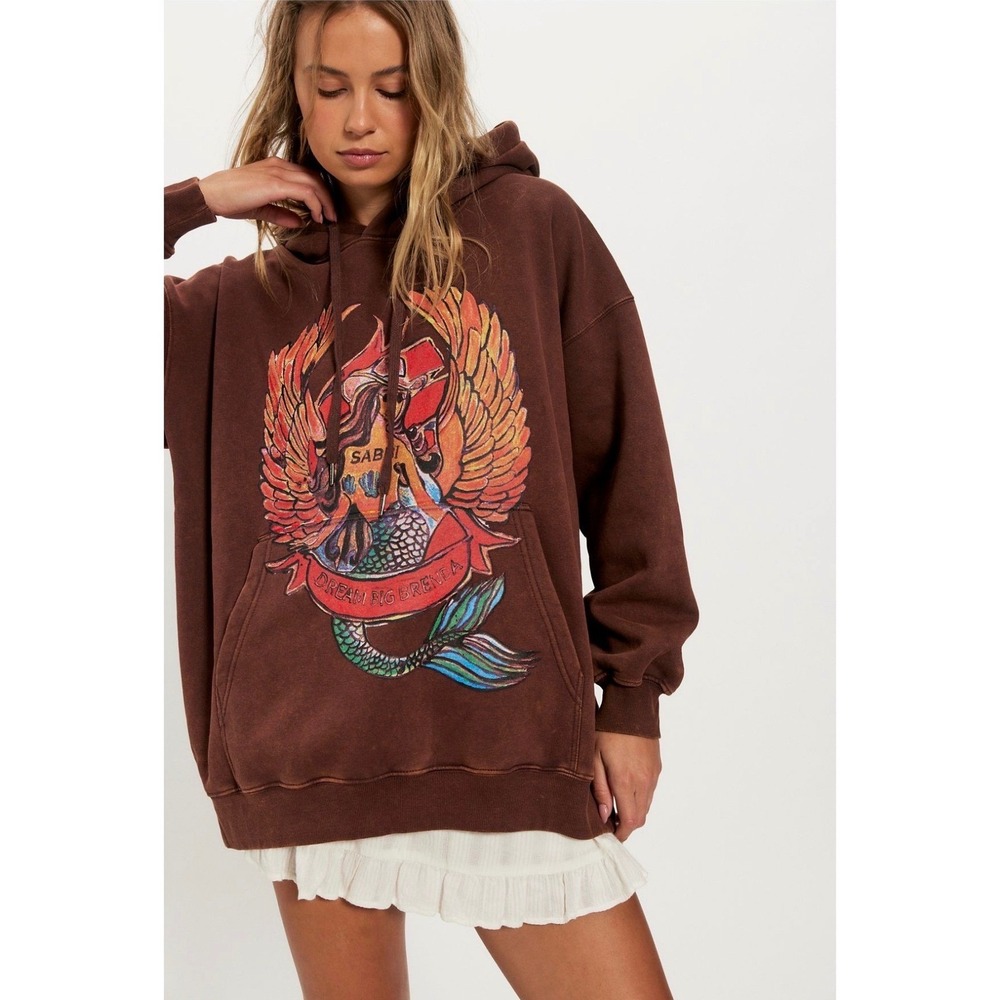 Sabbi X Free People BRENDA ENERGY HOODIE  Small Chocolate Brown